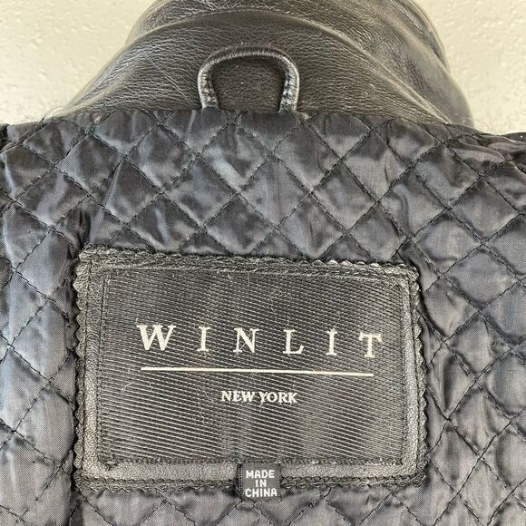Winlit Black Leather Jacket Size L EUC - Picture 10 of 11